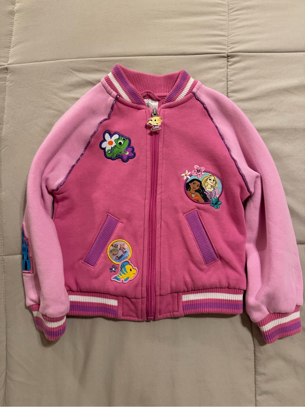 Disney Pink & Light Pink Girls' Patch Bomber Jacket